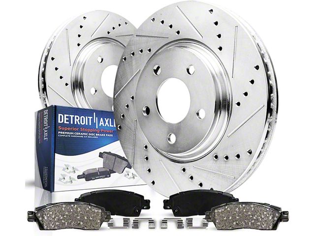Drilled and Slotted Brake Rotor and Pad Kit; Front (90-91 4WD Jeep Cherokee XJ; 92-98 Jeep Cherokee XJ; 1999 Jeep Cherokee XJ w/ 3-1/4-Inch Composite Rotors)