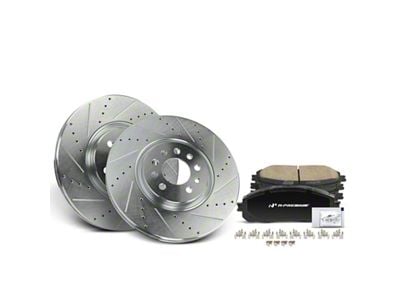 Drilled and Slotted Brake Rotor and Pad Kit; Front (14-23 Jeep Cherokee KL w/ Dual Piston Front Calipers)
