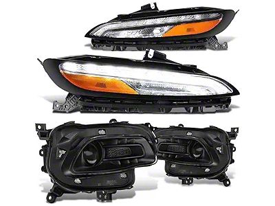LED DRL Projector Headlights with Amber Corners; Black Housing; Clear Lens (14-18 Jeep Cherokee KL w/ Factory Halogen Headlights)