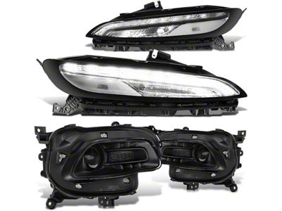 LED DRL Projector Headlights with Clear Corners; Black Housing; Clear Lens (14-18 Jeep Cherokee KL w/ Factory Halogen Headlights)