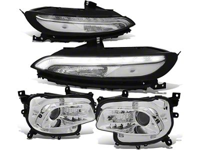 LED DRL Projector Headlights with Clear Corners; Chrome Housing; Clear Lens (14-18 Jeep Cherokee KL w/ Factory Halogen Headlights)