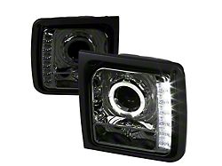 LED Light Stripe Halo Projector Headlights; Chrome Housing; Smoked Lens (97-01 Jeep Cherokee XJ)