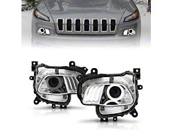 LED Halo Projector Headlights; Chrome Housing; Clear Lens (14-18 Jeep Cherokee KL)