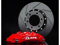 4-Piston Front Big Brake Kit with 13.40-Inch Slotted Rotors; Red Calipers (20-24 Jeep Gladiator JT w/ Factory 17-Inch Wheels)