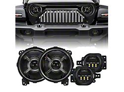 9-Inch Devils Eyes LED Headlights with DRL and 4-Inch LED Fog Lights; Black Housing; Clear Lens (20-24 Jeep Gladiator JT)