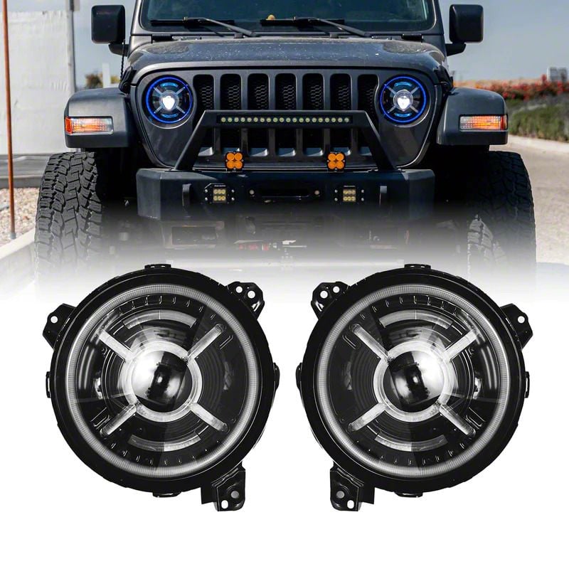 Jeep Gladiator 9-Inch RGB-W Halo LED Headlights; Black Housing; Clear ...