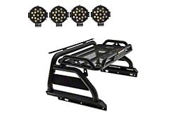 Atlas Roll Bar with 7-Inch Black Round LED Lights; Black (20-25 Jeep Gladiator JT)