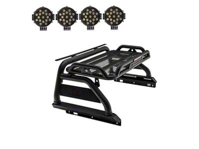 Atlas Roll Bar with 7-Inch Black Round LED Lights; Black (20-25 Jeep Gladiator JT)