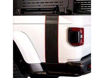 Topographic Map Bedside Stripe Graphic; Black with Red Outline (20-25 Jeep Gladiator JT)