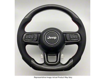Carbon Fiber and Black Leather Steering Wheel with Trim, Red Stitching and Red Stripe (20-24 Jeep Gladiator JT)