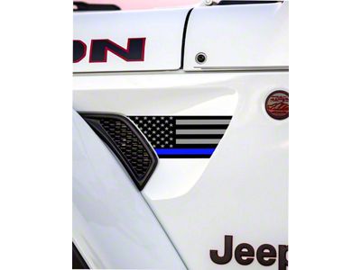 Flag Fender Vent Premium Wrap Decal; Thin Blue Line (20-24 Jeep Gladiator JT)