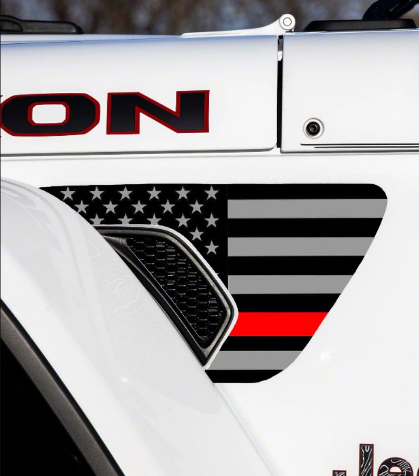 Jeep Gladiator FLAG Fender Vent Premium Wrap Decal; Thin Red Line (20 ...