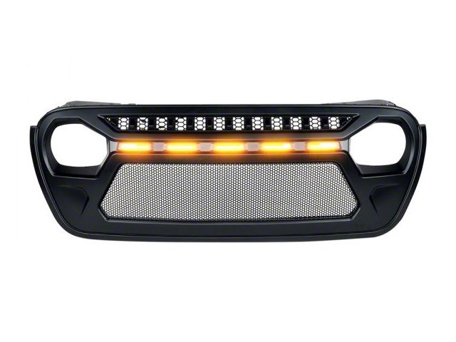 Gladiator Series Mesh Grille with Amber LED Running Lights; Matte Black (20-24 Jeep Gladiator JT)