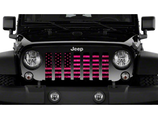 Grille Insert; Black American Flag with Bright Pink Fleck (20-24 Jeep Gladiator JT)