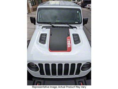 Hood Stripe with 1941 Logo; Matte Black with Matte Black Pinstripe (20-24 Jeep Gladiator JT, Excluding Launch Edition, Mojave & Rubicon)