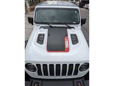 Hood Stripe with 1941 Logo; Matte Black with Red (20-24 Jeep Gladiator JT Launch Edition, Rubicon)