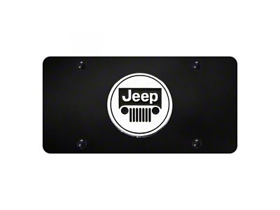 Jeep Grille License Plate; Chrome on Black (Universal; Some Adaptation May Be Required)