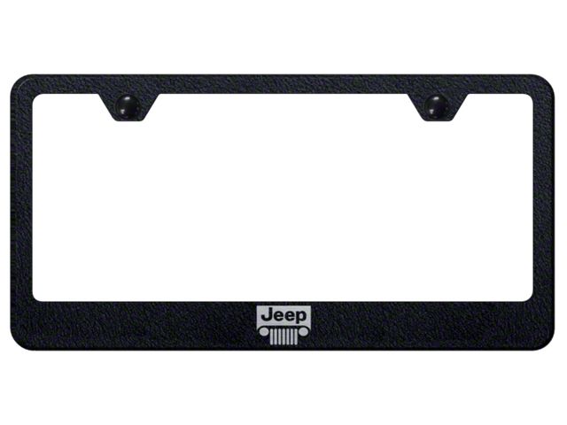 Jeep Grille Laser Etched Cut-Out License Plate Frame; Rugged Black (Universal; Some Adaptation May Be Required)