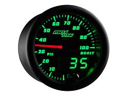 MaxTow 100 PSI Boost Gauge; Black and Green (Universal; Some Adaptation May Be Required)