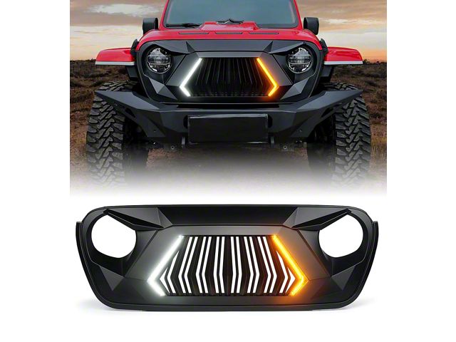 G1 Angry Series Grille with Turn Signals; Matte Black (20-24 Jeep Gladiator JT)
