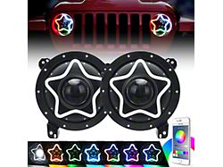 Star Style RGB LED Headlights with Amber Turn Signals; Black Housing; Clear Lens (20-25 Jeep Gladiator JT w/ Factory Halogen Headlights)