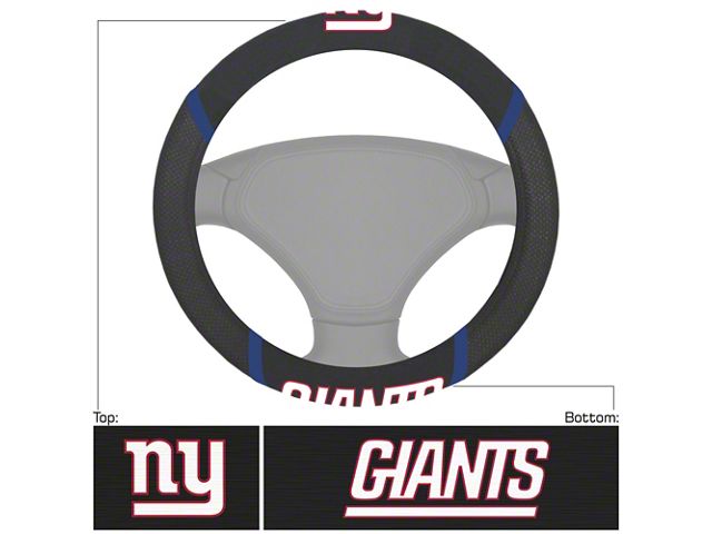 Steering Wheel Cover with New York Giants Logo; Black (Universal; Some Adaptation May Be Required)