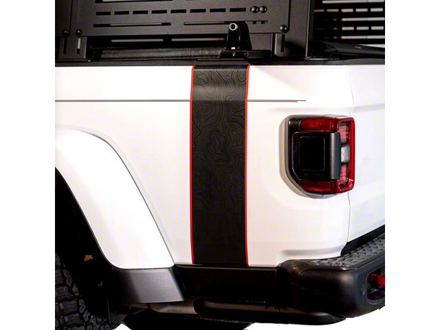 Topographic Map Bedside Stripe Graphic; Black with Orange Outline (20-24 Jeep Gladiator JT)