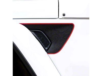 Topographic Map Fender Vent Premium Wrap Decal; Black with Red Outline (20-24 Jeep Gladiator JT)