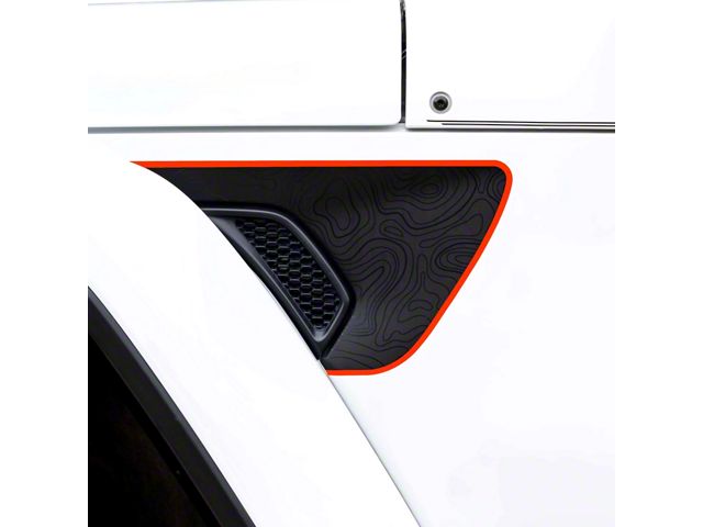 Topographic Map Fender Vent Premium Wrap Decal; Black with Orange Outline (20-24 Jeep Gladiator JT)