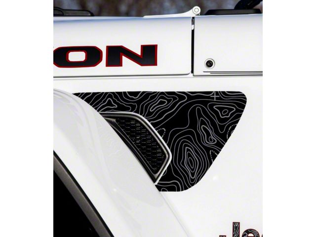 Topographical Map Fender Vent Premium Wrap Decal; Gray (20-24 Jeep Gladiator JT)