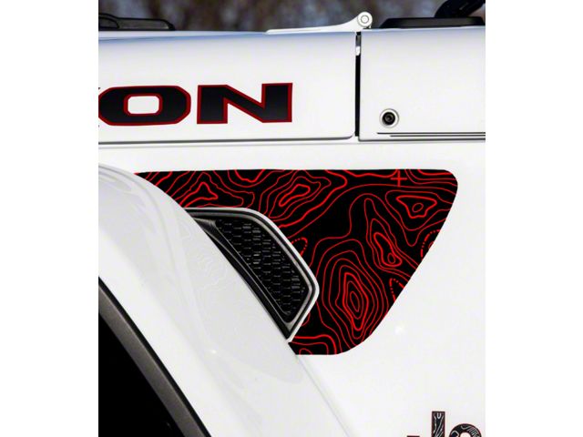 Topographical Map Fender Vent Premium Wrap Decal; Red (20-24 Jeep Gladiator JT)