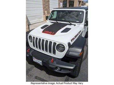 V2 Hood Stripe with 1941 Logo; Matte Black with Matte Black Pinstripe (20-24 Jeep Gladiator JT Launch Edition, Rubicon)