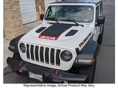 V3 Hood Stripe with 4x4 Logo; Matte Black with Matte Black Pinstripe (20-24 Jeep Gladiator JT Launch Edition, Rubicon)