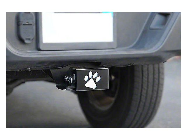 2-Inch Aluminum Trailer Hitch Cover with Paw Print; Black (Universal; Some Adaptation May Be Required)