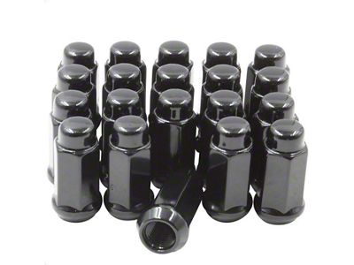 Black Chrome Long Bulge Acorn Lug Nut Kit; 1/2-Inch x 20; Set of 20 (93-10 Jeep Grand Cherokee ZJ, WJ & WK)