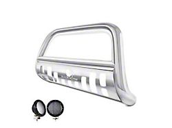 Bull Bar with 5.30-Inch Black Round Flood LED Lights; Stainless Steel (99-04 Jeep Grand Cherokee WJ)