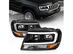 C-Bar Crystal Headlights; Black Housing; Clear Lens (99-04 Jeep Grand Cherokee WJ)