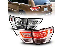 C-Bar LED Tail Lights; Chrome Housing; Red Clear Lens (11-13 Jeep Grand Cherokee WK2)