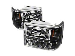 Crystal Headlights; Black Housing; Clear Lens (93-98 Jeep Grand Cherokee ZJ)