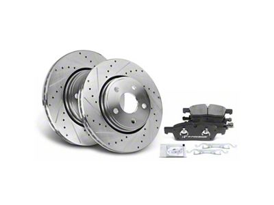 Drilled and Slotted Brake Rotor and Pad Kit; Front (11-18 Jeep Grand Cherokee WK2 w/ 330mm Front Rotors)