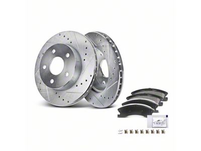 Drilled and Slotted Brake Rotor and Pad Kit; Front (99-02 Jeep Grand Cherokee WJ w/ Akebono Calipers; 03-04 Jeep Grand Cherokee WJ)