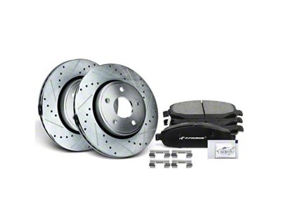 Drilled and Slotted Brake Rotor and Pad Kit; Front (05-10 Jeep Grand Cherokee WK, Excluding SRT8)