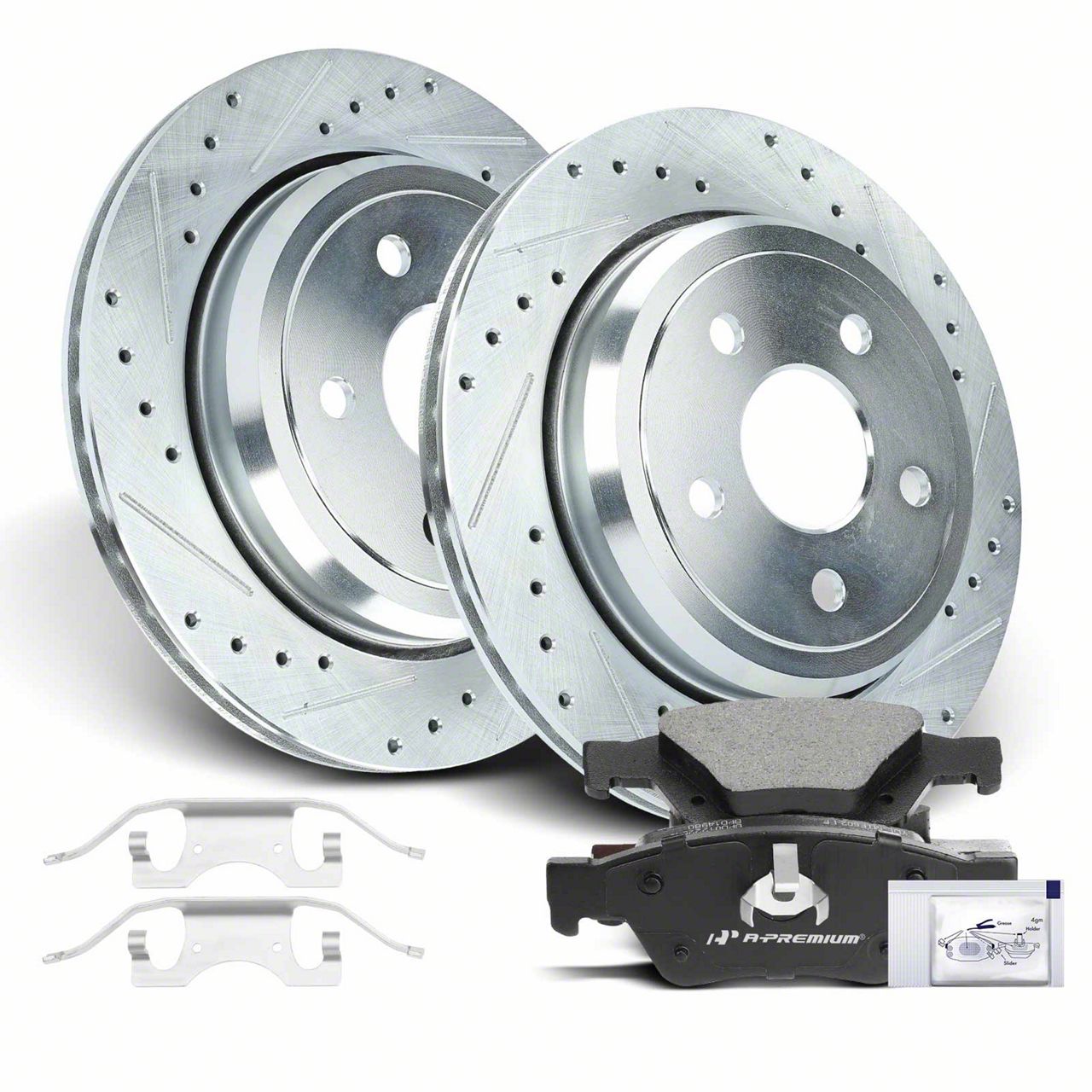 Jeep Grand Cherokee Drilled and Slotted Brake Rotor and Pad Kit; Rear ...