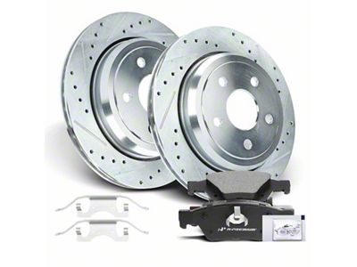 Drilled and Slotted Brake Rotor and Pad Kit; Rear (11-17 Jeep Grand Cherokee WK2 w/ Vented Rear Rotors, Excluding SRT & SRT8)
