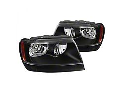 Factory Style Crystal Headlights; Matte Black Housing; Clear Lens (99-04 Jeep Grand Cherokee WJ)