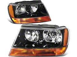 Factory Style Headlights with Amber Corners; Black Housing; Clear Lens (99-04 Jeep Grand Cherokee WJ)