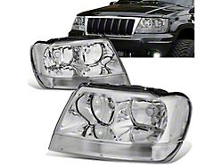 Factory Style Headlights with Clear Corners; Chrome Housing; Clear Lens (99-04 Jeep Grand Cherokee WJ)