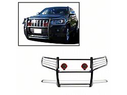 Grille Guard with 7-Inch Red Round LED Lights; Stainless Steel (11-21 Jeep Grand Cherokee WK2, Excluding EcoDiesel, SRT & Summit)