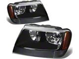 Headlights with Amber Corners; Black Housing; Clear Lens (99-04 Jeep Grand Cherokee WJ)