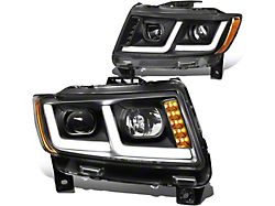 LED DRL Projector Headights; Black Housing; Clear Lens (11-13 Jeep Grand Cherokee WK2 w/ Factory Halogen Headlights)